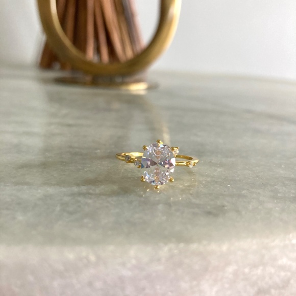 Sterling Silver Simulated Diamond Stamped Gold Ring - Picture 3 of 7